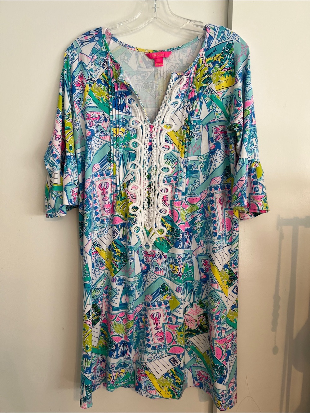 Lilly Pulitzer Krista tunic multi wish you were here postcard print size small